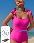 Astrid Square Neck Knotted Shoulder Open Back  Swimsuit
