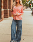 Floral Patchwork V-Neck Long Sleeve Top
