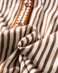 Stripe Embroidered Trim Ruffle Hem Collared Dress