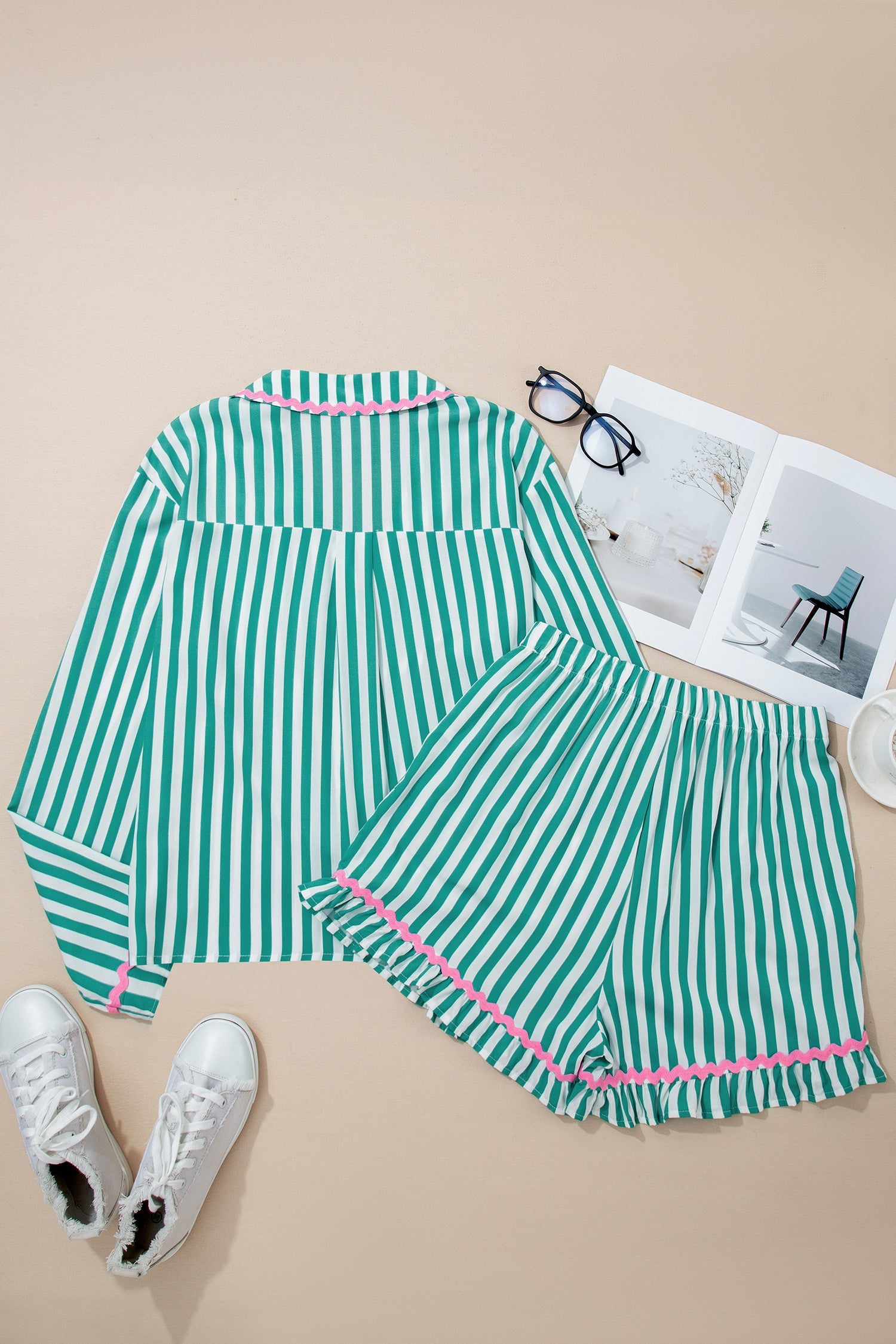 Stripe Ricrac Trim Shirt &amp; Drawstring Shorts Set