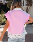 Floral Hollow Out Contrast Patchwork Shirt