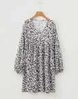 Leopard Buttoned V-Neck Long Sleeve Mini Dress
