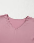 Solid Satin Ruffle Short Sleeve V-Neck Top