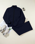 Solid Zip-Up Jacket and Drawstring Pants Set