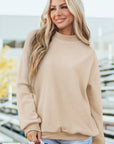 Solid Mock Neck Drop Shoulder Oversize Sweatshirt