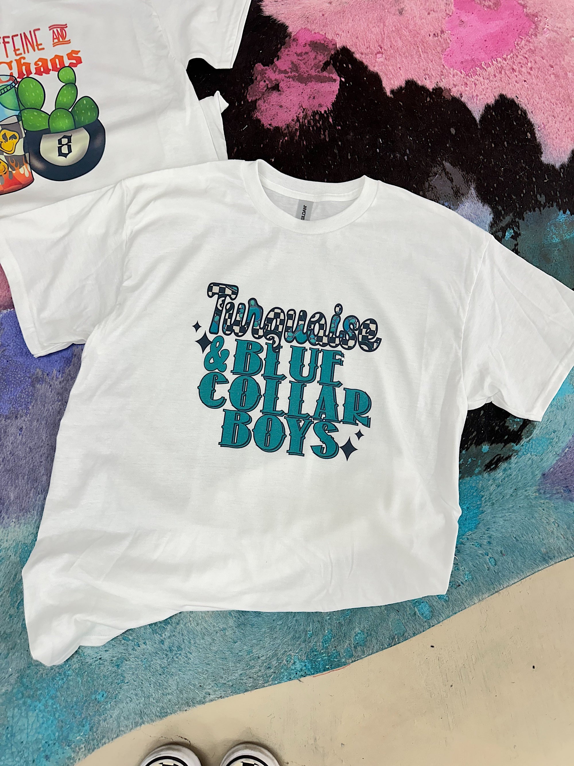 Turquoise &amp; Blue Collar TEE or CREWNECK