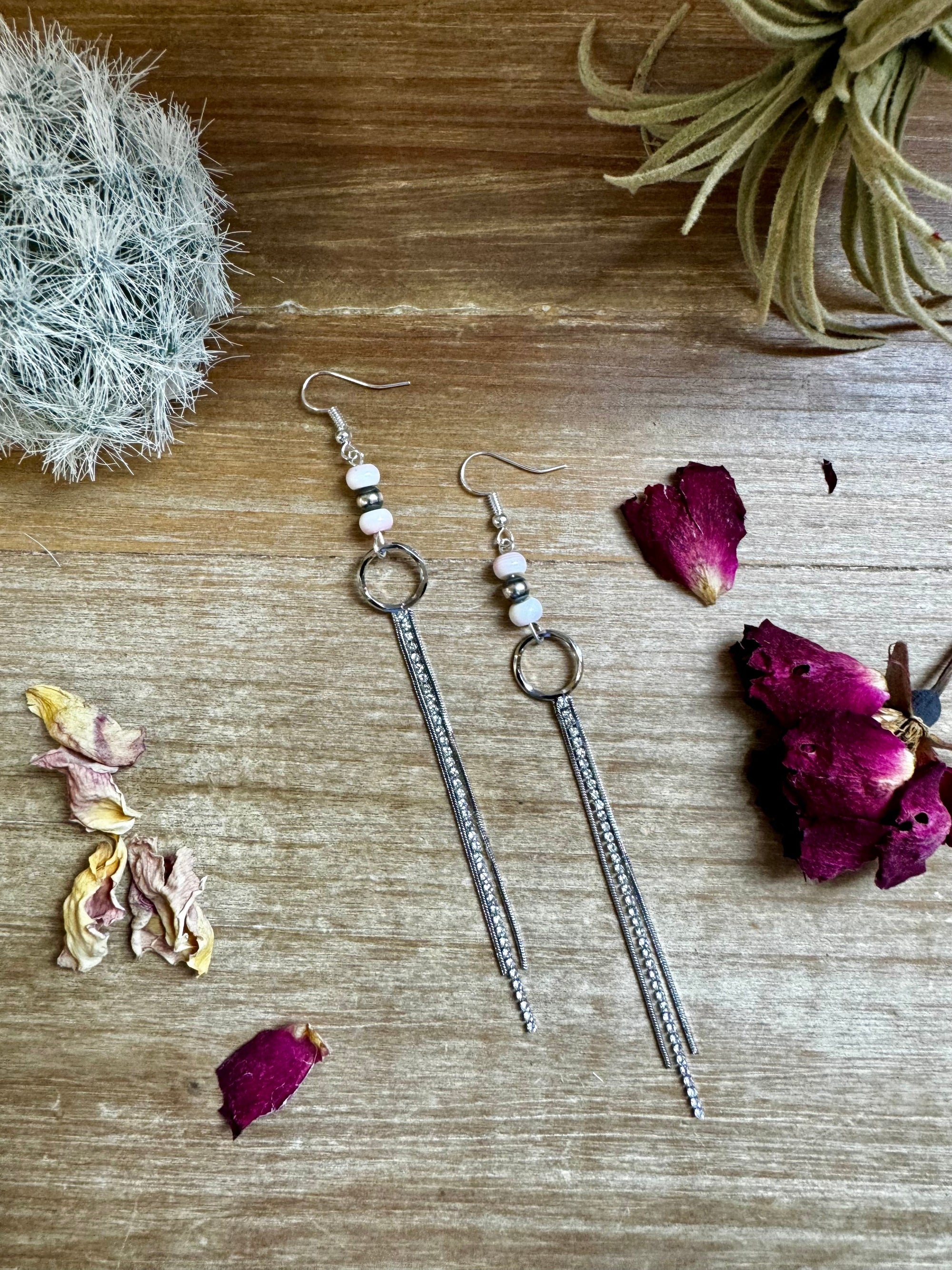 Chic dangle earrings with pink conch  &amp; sterling silver pearls