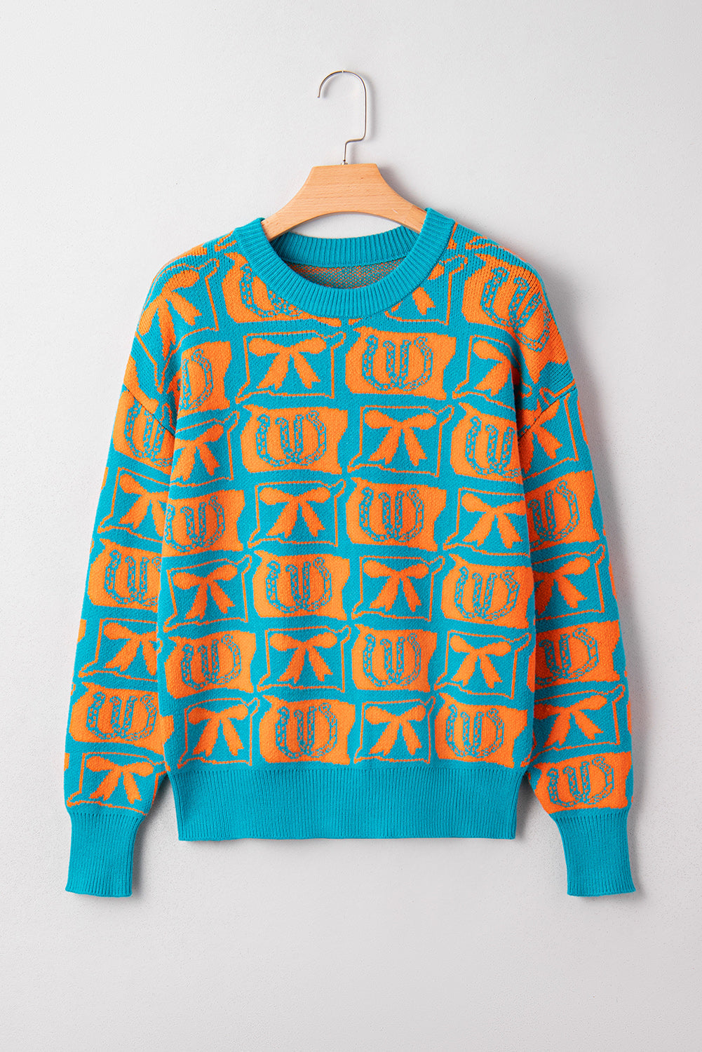 Western Bows &amp; Horseshoes Long Sleeve Sweater