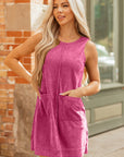 Solid Corduroy Sleeveless Pocketed Mini Dress