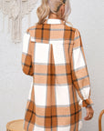 Plaid Collared Neck Ruffle Sleeve Shirt Dress