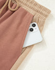 Colorblock Long Sleeve Top and  Drawstring Pant Set