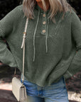 Mineral Wash Ribbed Knit Hooded Sweater