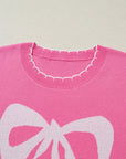 Bow Tie Contrast Stitch 3/4 Sleeve Sweater