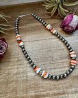 Spiny Oyster &amp; Sterling Silver Pearl Necklace – 8mm – Handmade by The Bijoux FAB – 17.5"