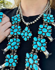Complete Squash Blossom Set – Kingman Turquoise – Sterling Silver – Navajo Made by Wilson Dawes