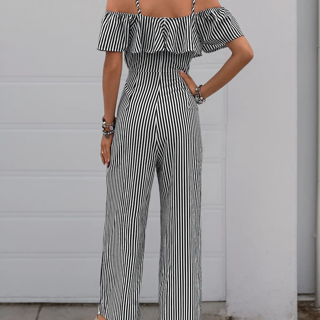 Black &amp; White Stripe Lotus Jumpsuit