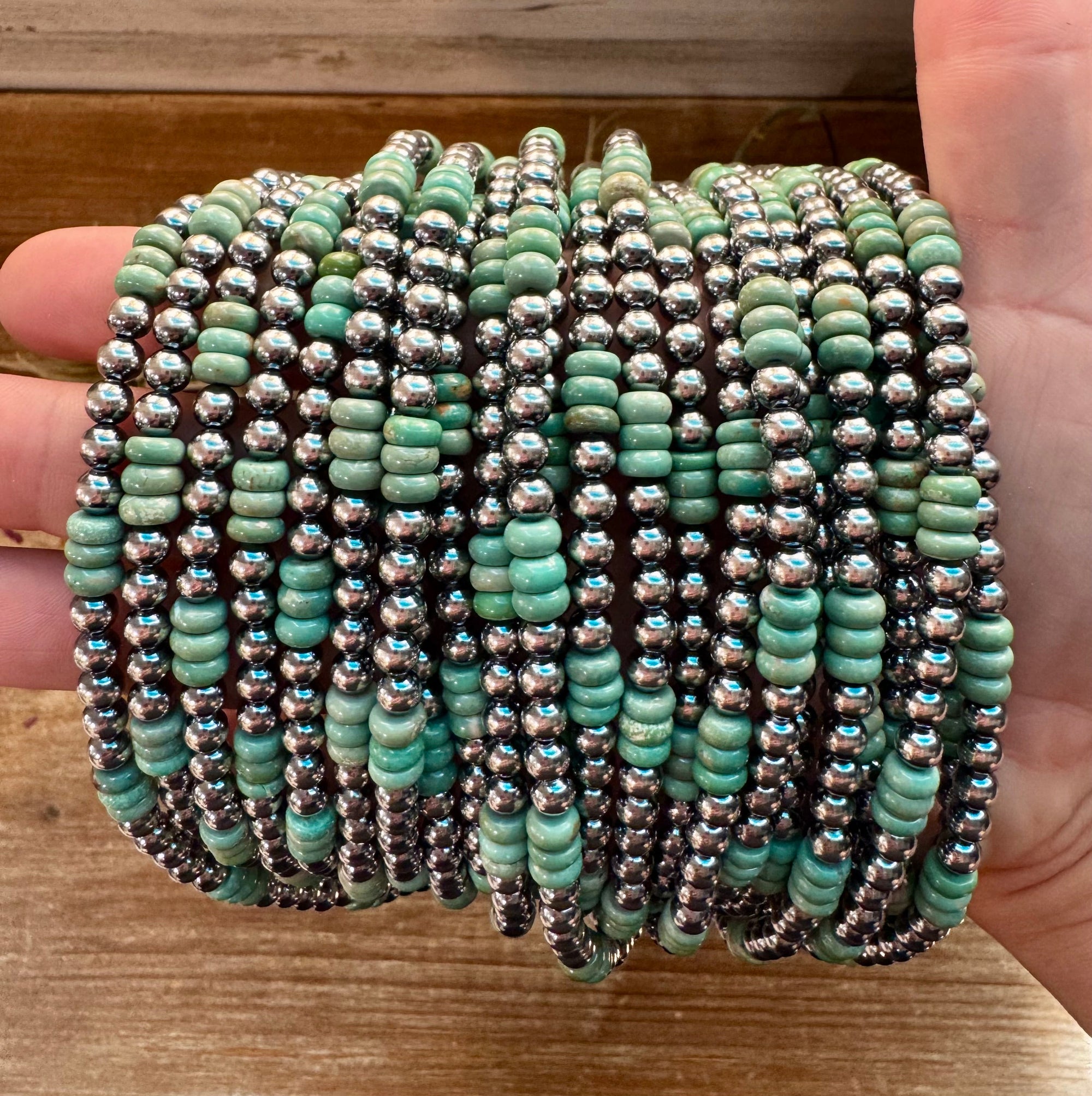Green Turquoise &amp; Sterling Silver Pearl Necklace – 5mm – Handmade by The Bijoux FAB – 19"