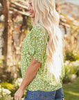 Floral Ruffle Sleeve V-Neck Blouse