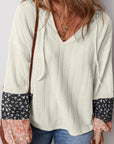Floral Patchwork Textured Knit V-Neck Blouse