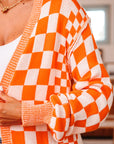Checker Open Front Drop Shoulder Cardigan