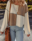 Colorblock Waffle Knit Long Sleeve Top