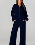 Solid Zip-Up Jacket and Drawstring Pants Set