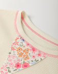 Floral Patchwork Chest Pocket Wide Sleeve T-Shirt