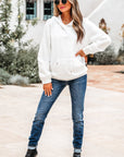 Magnolia Cable Lattice Texture Kangaroo Pocket Hoodie