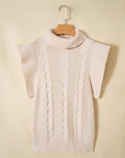 Cable Knit Turtleneck Ruffle Short Sleeve Sweater