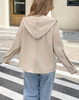 Textured Knit Pocketed Drawstring Hooded Jacket