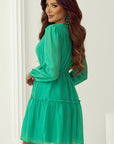 Solid Frilly V-Neck Puff Sleeve Mini Dress