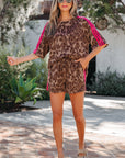 Leopard Contrast Stripe Tee & Shorts Set