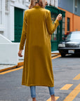 Velvet Open-Front Pocketed Cardigan