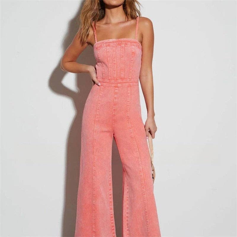 Denim Slim Fit High Elastic Flared Jumpsuit