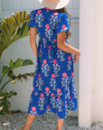 Floral Puff Sleeve V-Neck Maxi Dress
