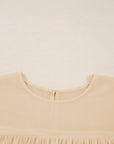 Solid Chiffon Pleated Ruffle Long Sleeve Blouse