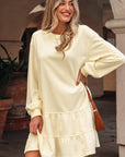 Solid Tiered Ruffle Hem Long Sleeve Dress