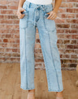Ivory Detail Drawstring Barrel Jeans