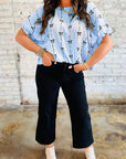 Bow Textured Short Puff Sleeve Top