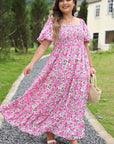 Plus Size Floral Smocked Puff Sleeve Dress