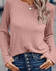 Sawyer Ribbed Round Neck Knit Long Sleeve Top