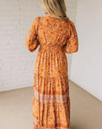 Boho Floral Smocked Waist Long Sleeve Maxi Dress