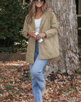 Solid Quilted Snap Button Hooded Puffer Coat