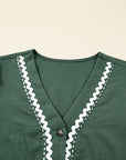 Contrast Trim Knotted 3/4 Sleeve Buttoned Dress