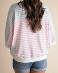 Stripe Oversize Dolman Sleeve Patchwork T-Shirt