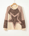 Leopard Star Colorblock Patchwork Textured Baggy Sweatshirt