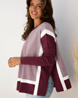 Stripe Colorblock Patchwork Dolman Sleeve Sweater