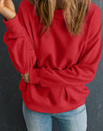 Solid Drop Shoulder Crewneck Pullover Sweatshirt