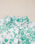 Floral Ruffle Sleeve Frilled Button-Up Shirt