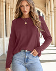 Judith Solid Exposed Seam Long Sleeve Top